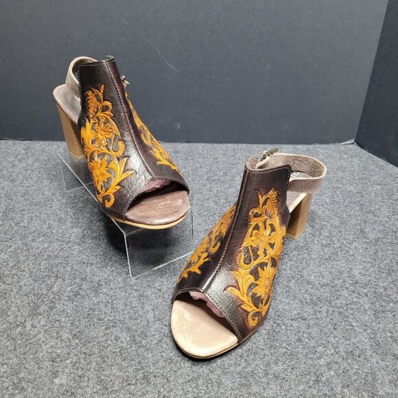 ROPER Mika Floral Leather Peep Toe Shootie Pumps Sandal Sz 10 - Picture 2 of 15